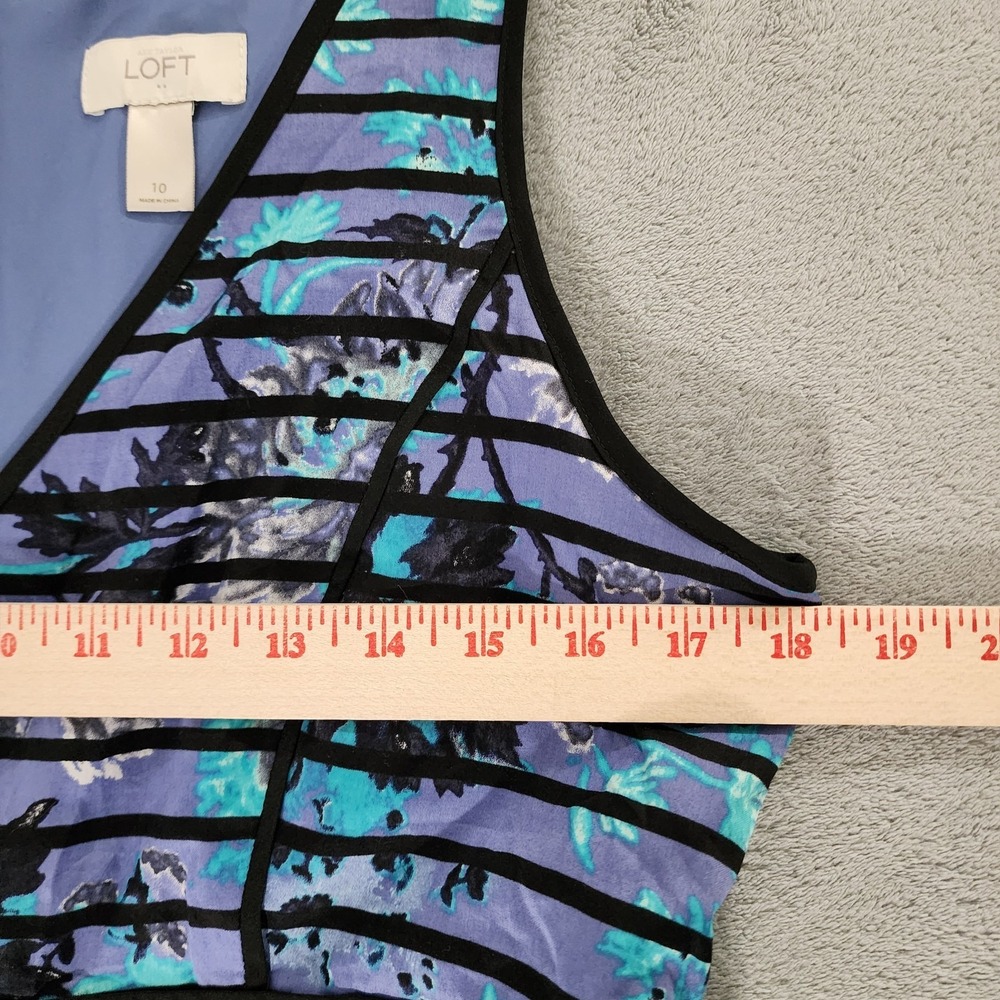 Ann Taylor Loft Dress 10 Floral Striped Cotton With Liner A-Line Sleeveless Tank - Picture 5 of 8